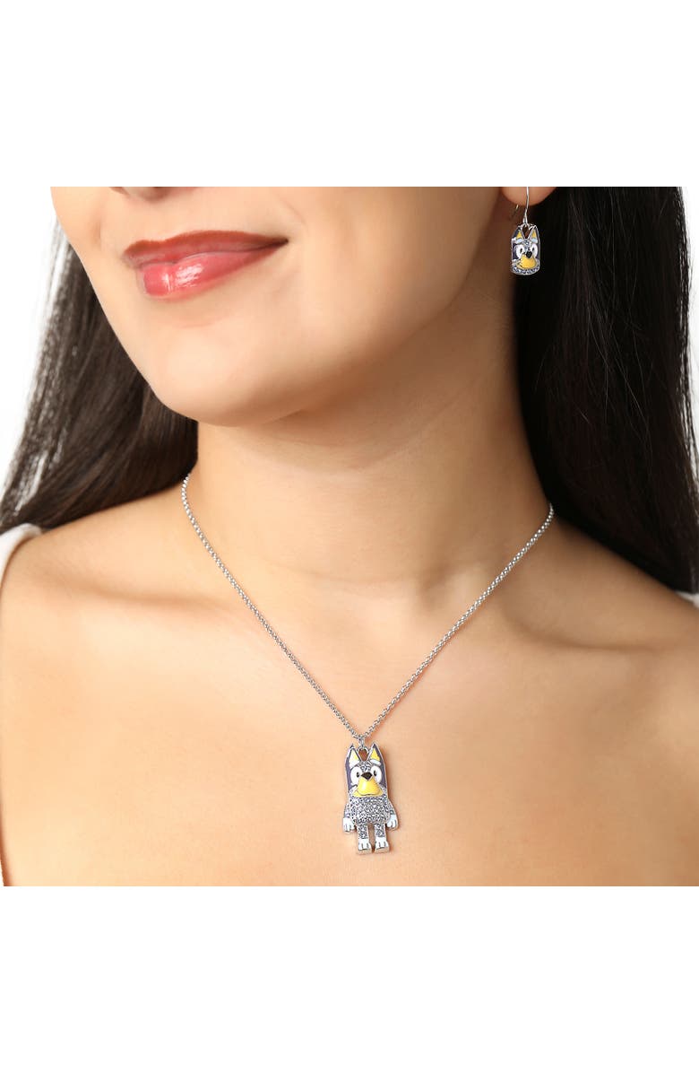 BLUEY Pendant Necklace and Fish Hook Earrings Set Official License, Fashion Bluey Jewelry with Clear Crystals, Alternate, color, Blue