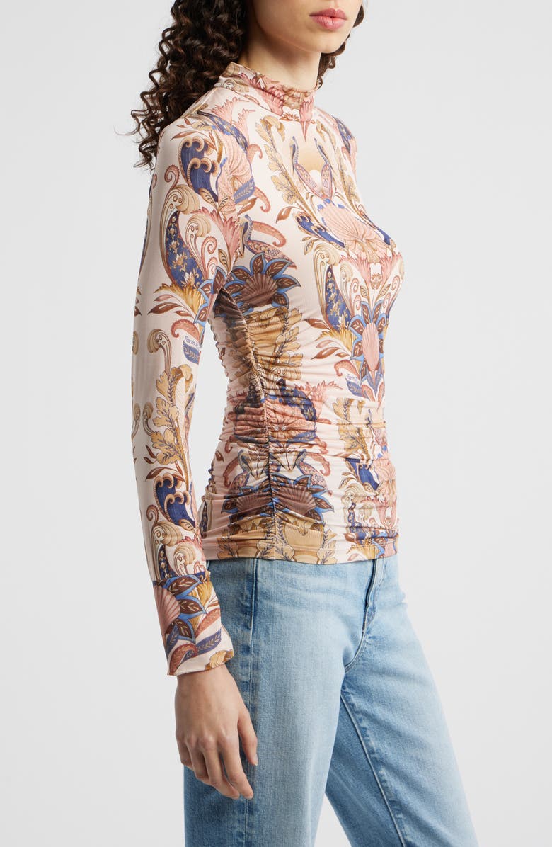 FARM Rio Sea Garden Ruched Mock Neck Top, Alternate, color, Sea Garden Scarf