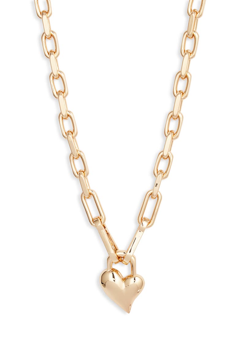 Padlock Heart Pendant Chain Necklace, Main, color, HIGH POLISH GOLD