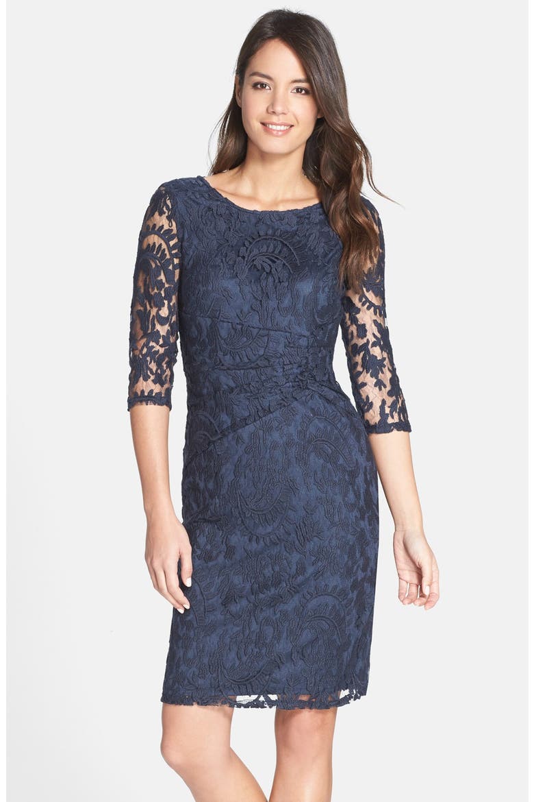 Ruched Lace Sheath Dress, Main, color, ECLIPSE