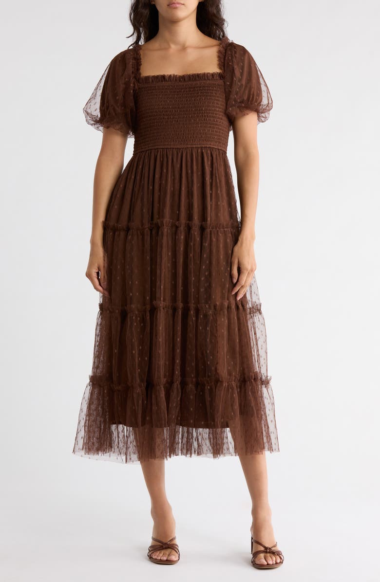 Blu Pepper Puff Sleeve Midi Dress, Main, color, 