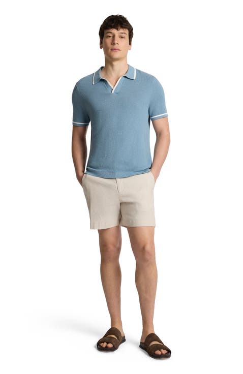 Textured Cotton Johnny Collar Polo
