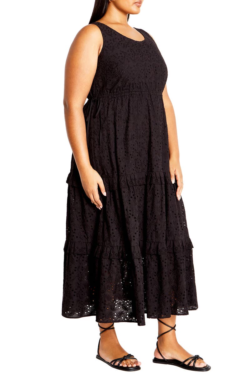 City Chic Bridie Eyelet Sleeveless Tiered Maxi Dress, Alternate, color, 