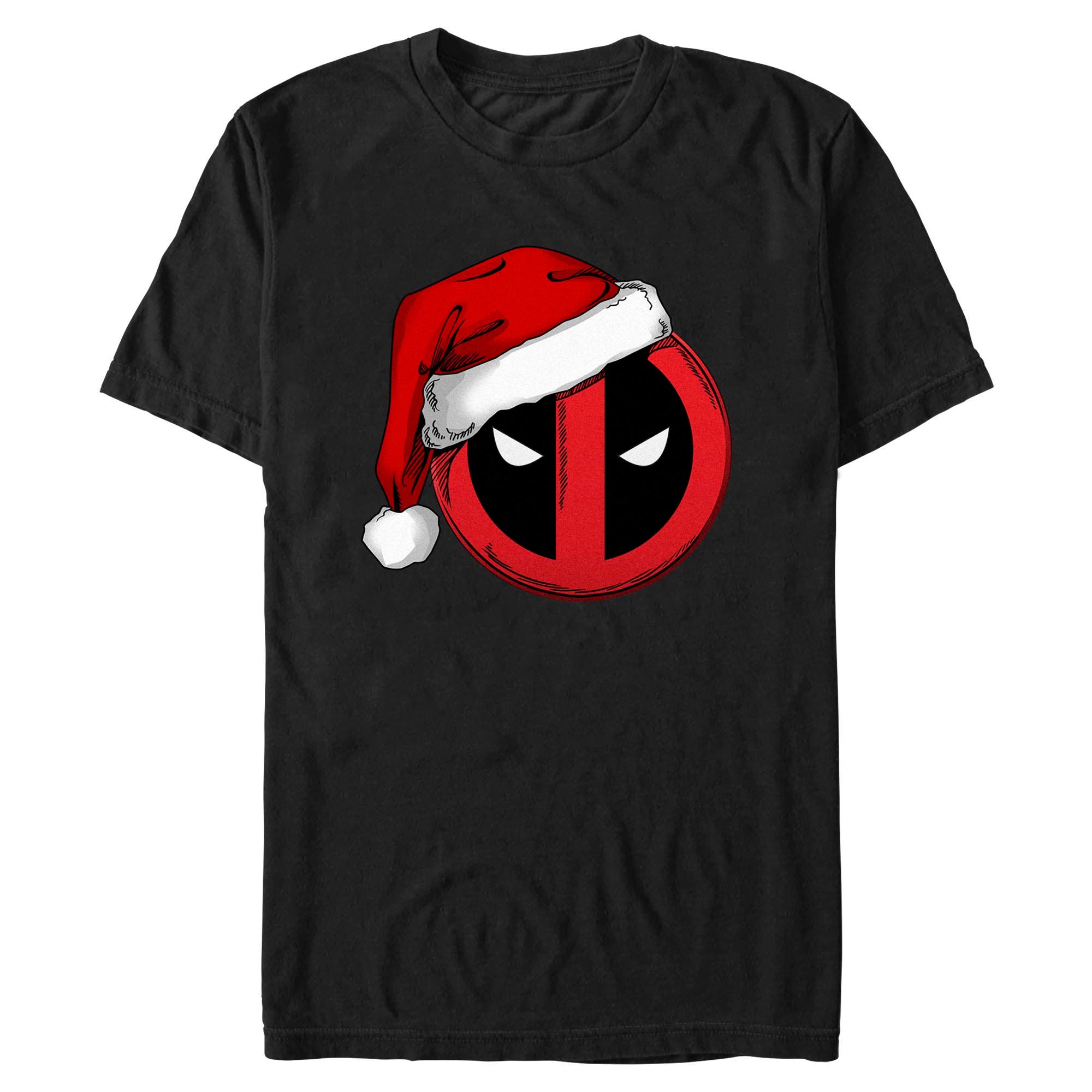 Men's Marvel Deadpool Merch With A Santa Hat Icon Graphic T-Shirt