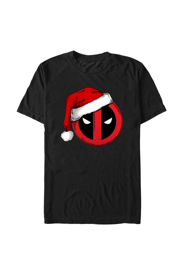 Men's Marvel Deadpool Merch With A Santa Hat Icon  Graphic T-Shirt, Main, color, Black