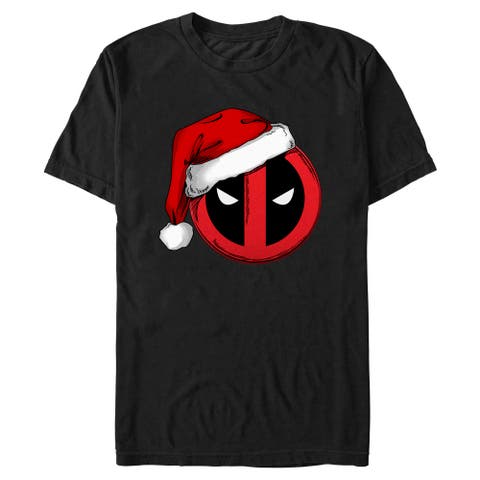 Men's Marvel Deadpool Merch With A Santa Hat Icon  Graphic T-Shirt