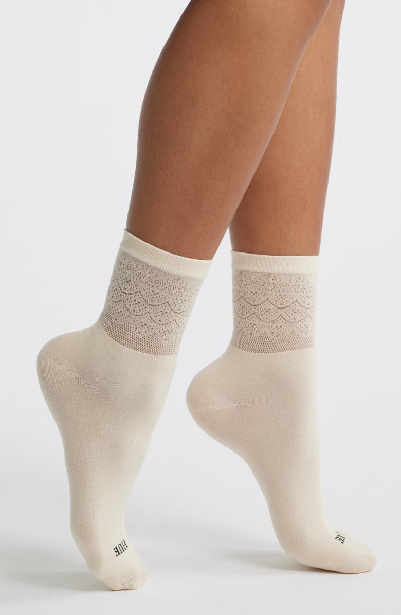 Hue Lace Cuff Crew Socks, Main, color, Blush