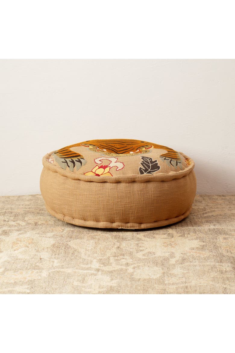 Floor Pouf with Tiger Print Embroidery, Alternate, color, Beige