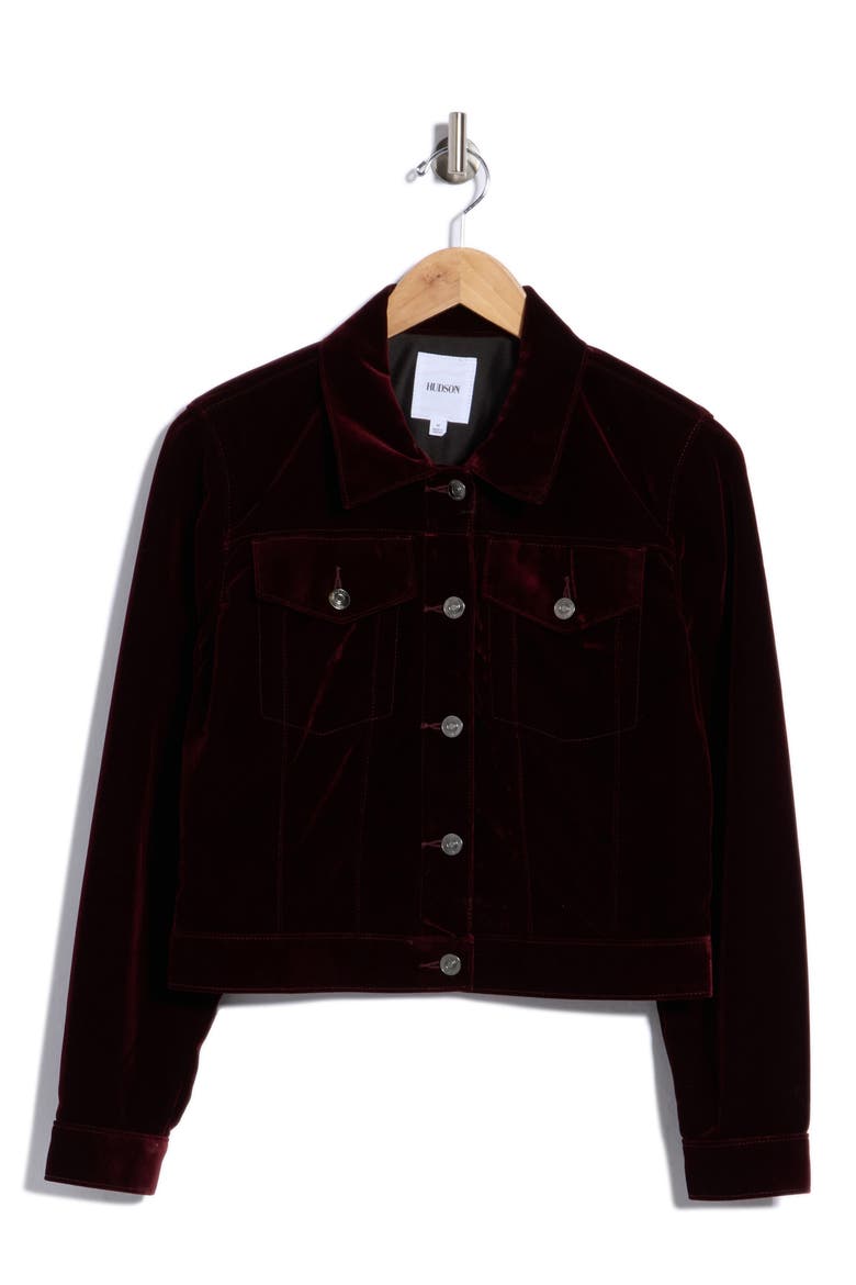 Velvet Trucker Jacket, Alternate, color, RED VELVET