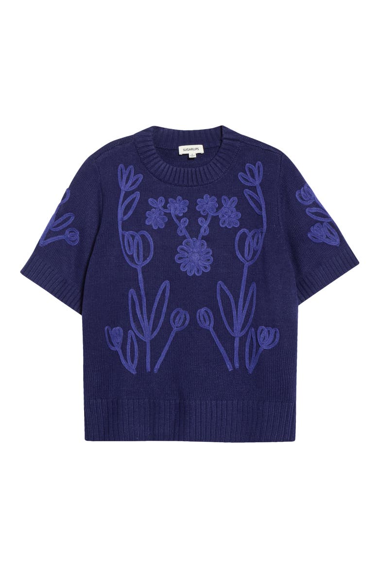Winsley Floral Embroidered Sweater, Alternate, color, NAVY