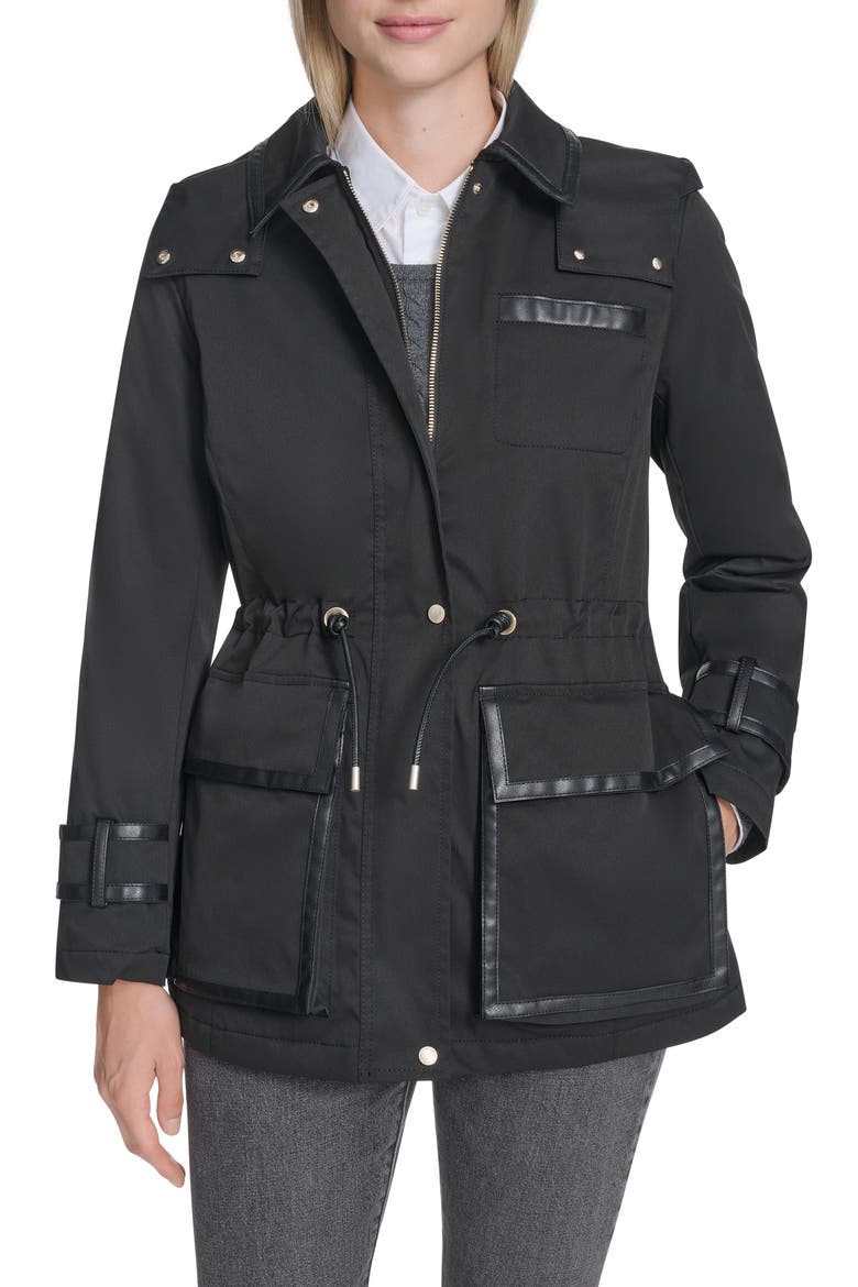 Hooded Water Resistant Insulated Raincoat, Main, color, BLACK