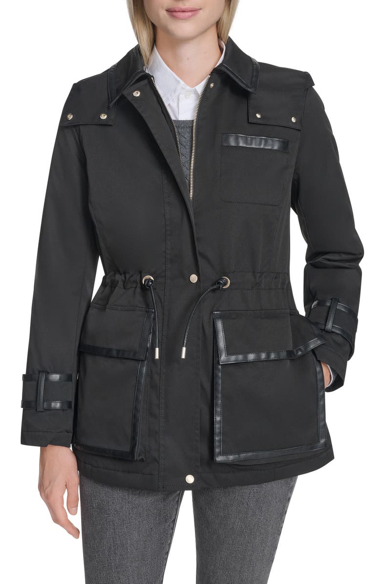 Cole Haan Hooded Water Resistant Insulated Raincoat, Main, color, Black