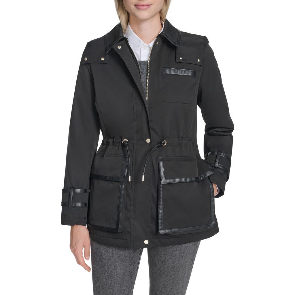 Cole Haan Hooded Waterproof Insulated Raincoat In Black