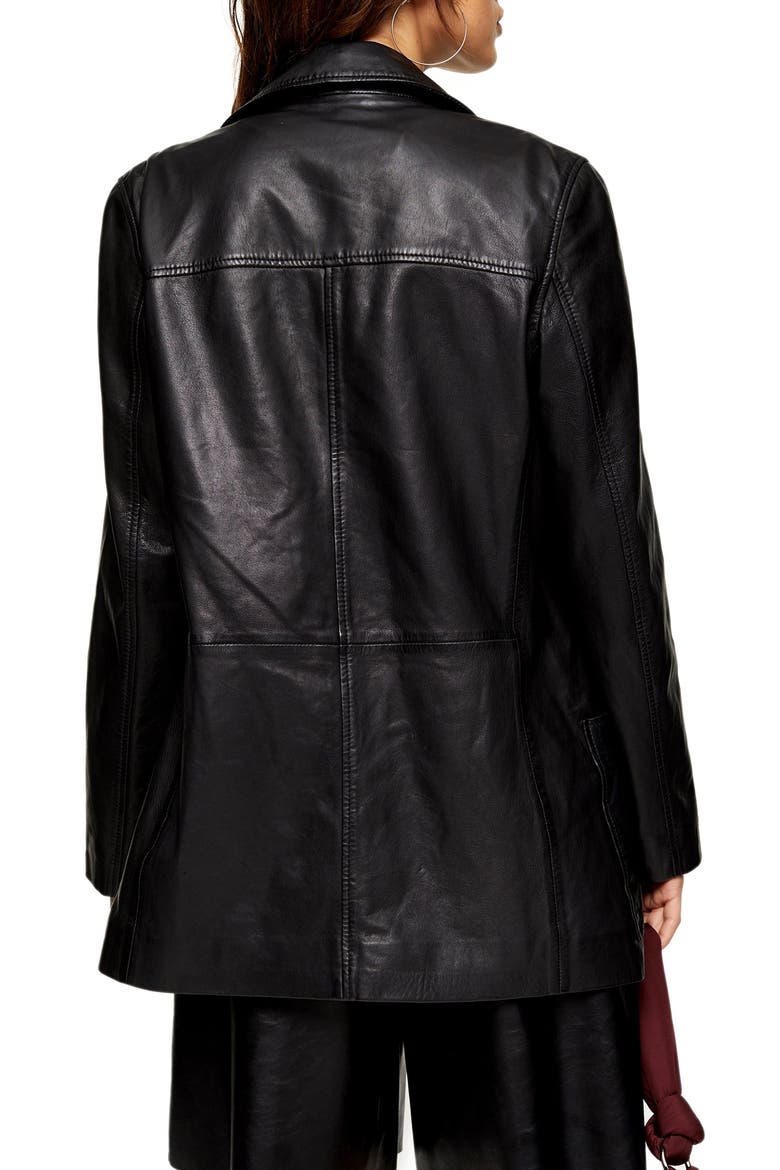 Jay Double Breasted Leather Boyfriend Blazer, Alternate, color, BLACK