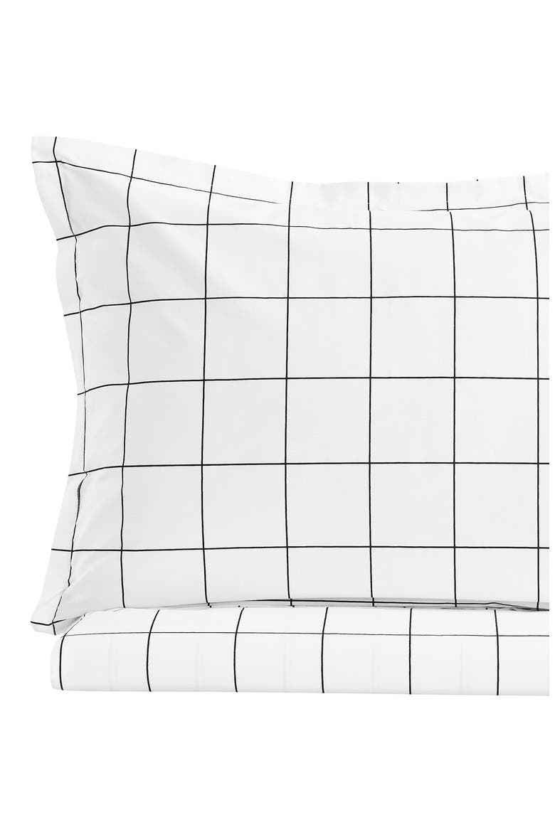 Percale Cotton Grid Duvet Set, Alternate, color, BLACK