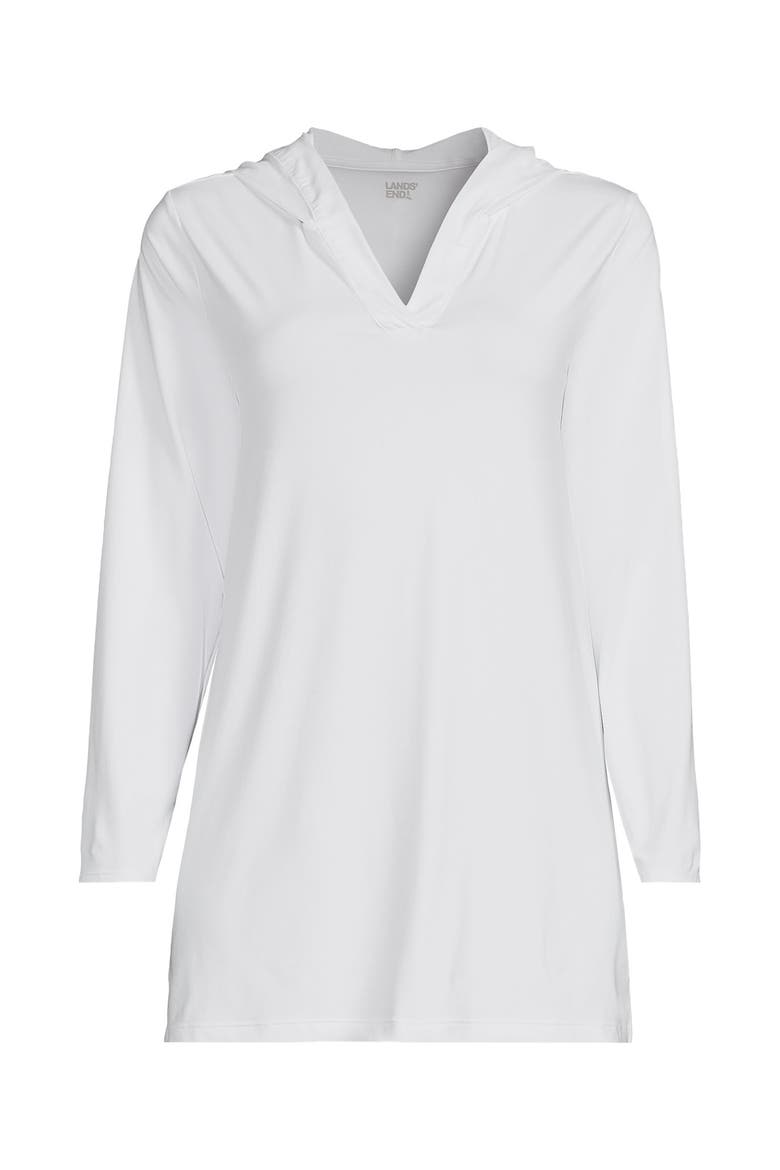 Cotton Jersey Long Sleeve Hooded Swim Cover-up Dress, Alternate, color, White