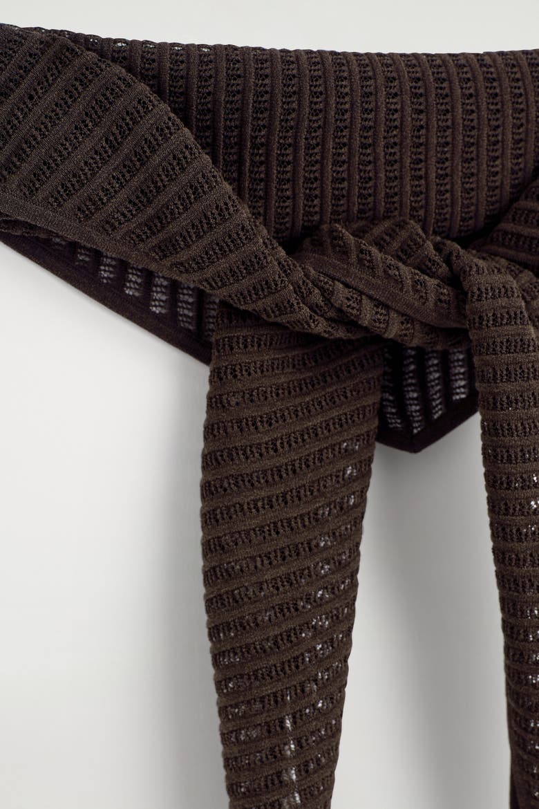 Pointelle-knit Triangle Scarf, Alternate, color, BROWN