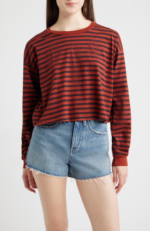 Meet n Greet Striped Long Sleeve Cropped T-Shirt