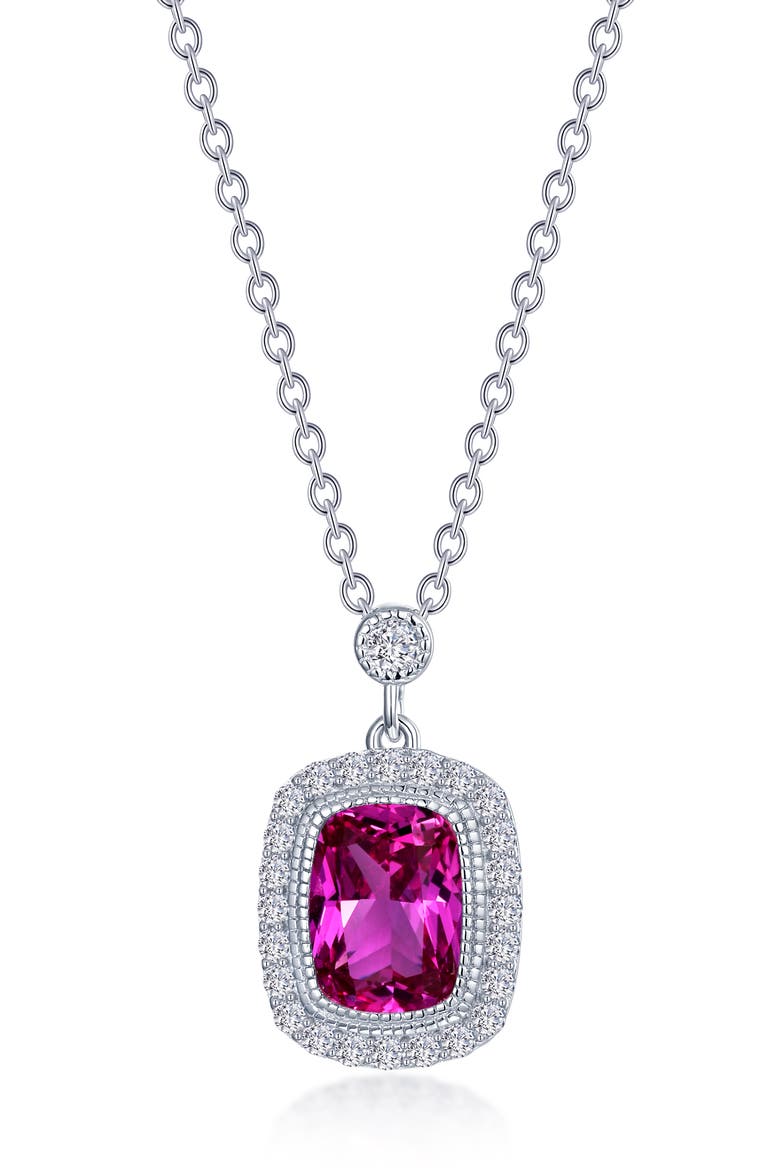 Lab Grown Purple Sapphire & Simulated Diamond Halo Pendant Necklace, Main, color, AMETHYST