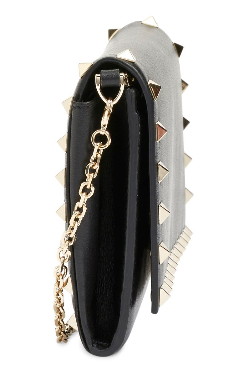 Valentino 'Rockstud' Calfskin Leather Wallet on a Chain, Alternate, color,