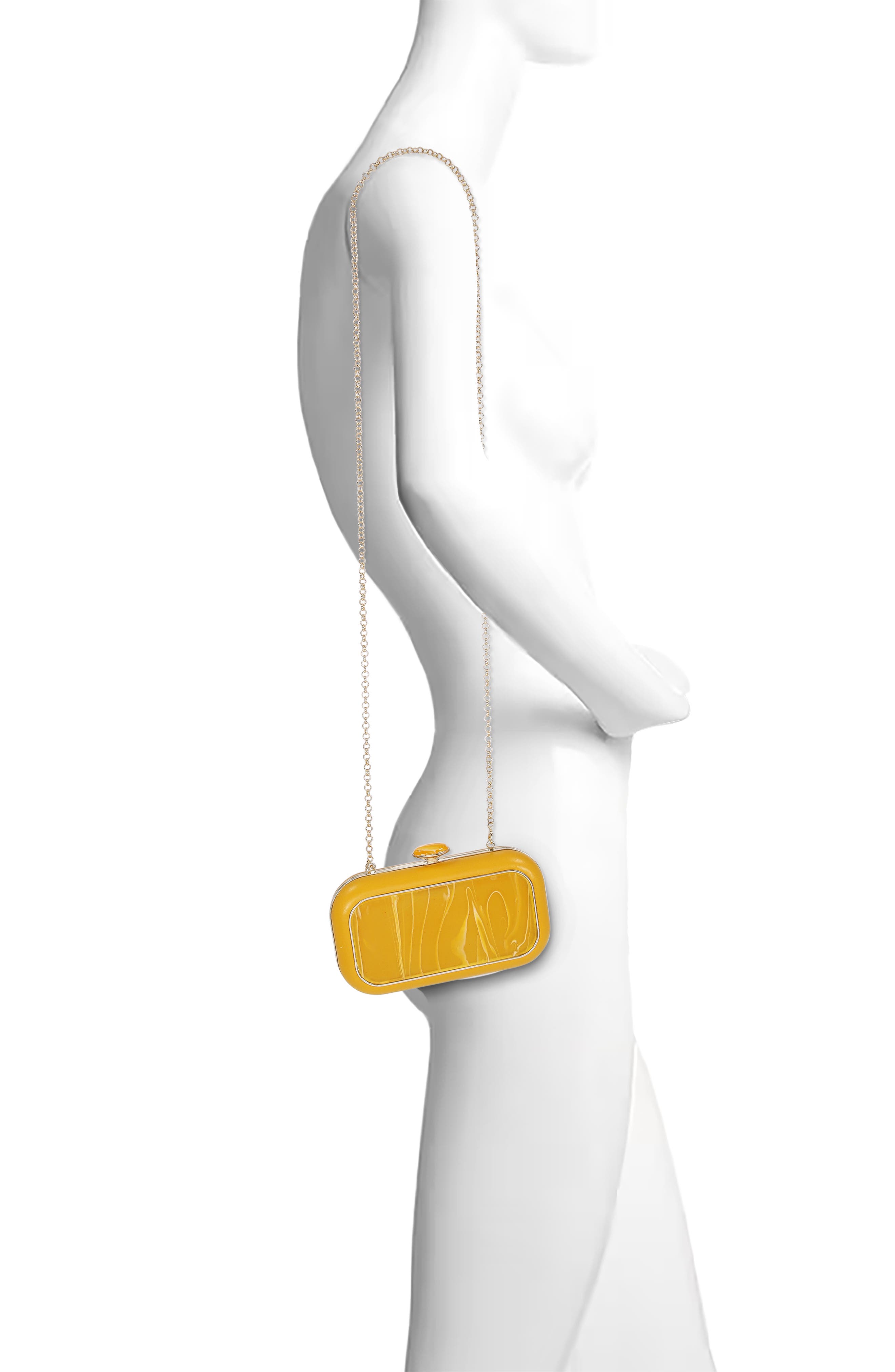 BADGLEY MISCHKA Jordan Acrylic Medallion Minaudiere, Alternate, color, Honey