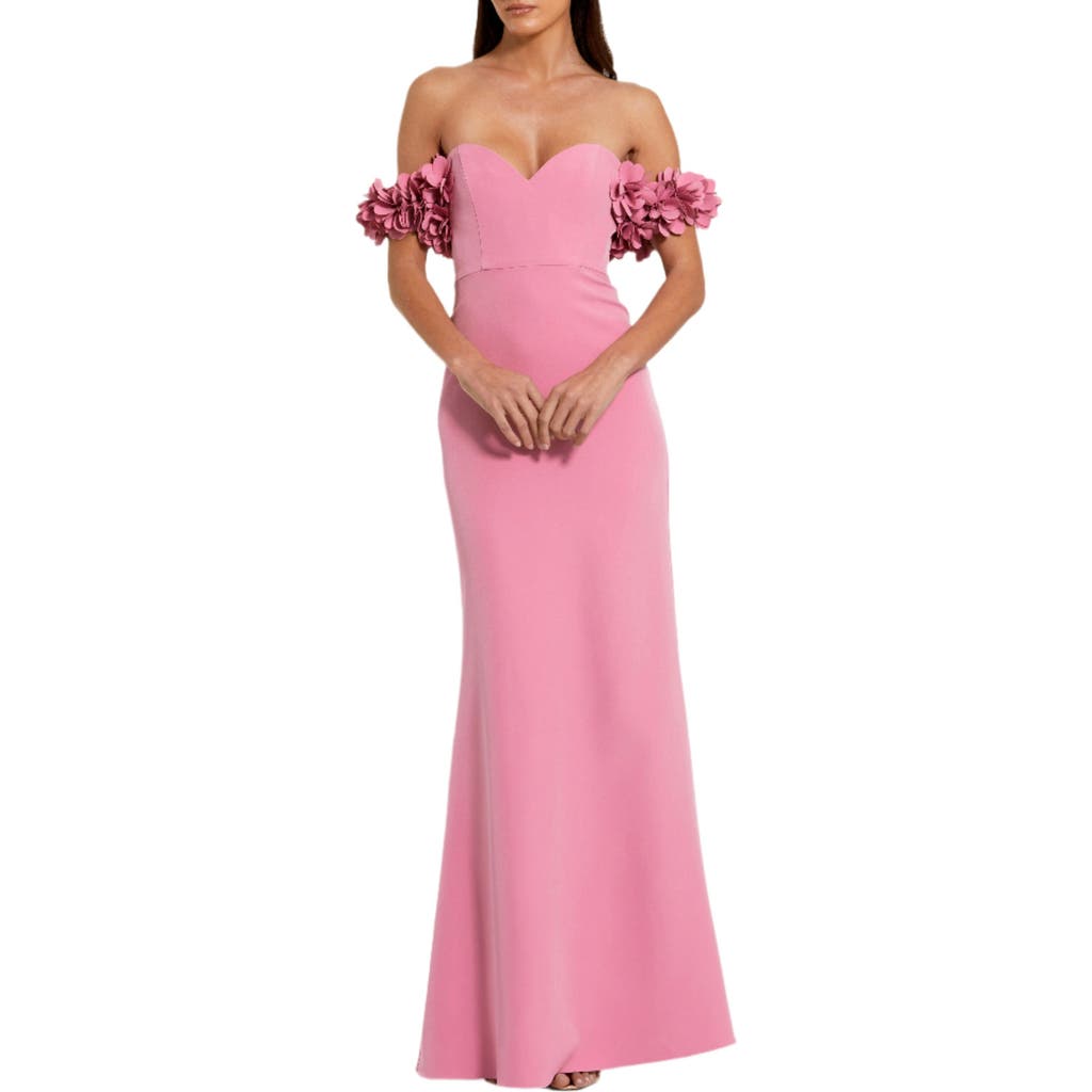 Mac Duggal Off-the-shoulder Crepe Gown With 3d Floral Applique