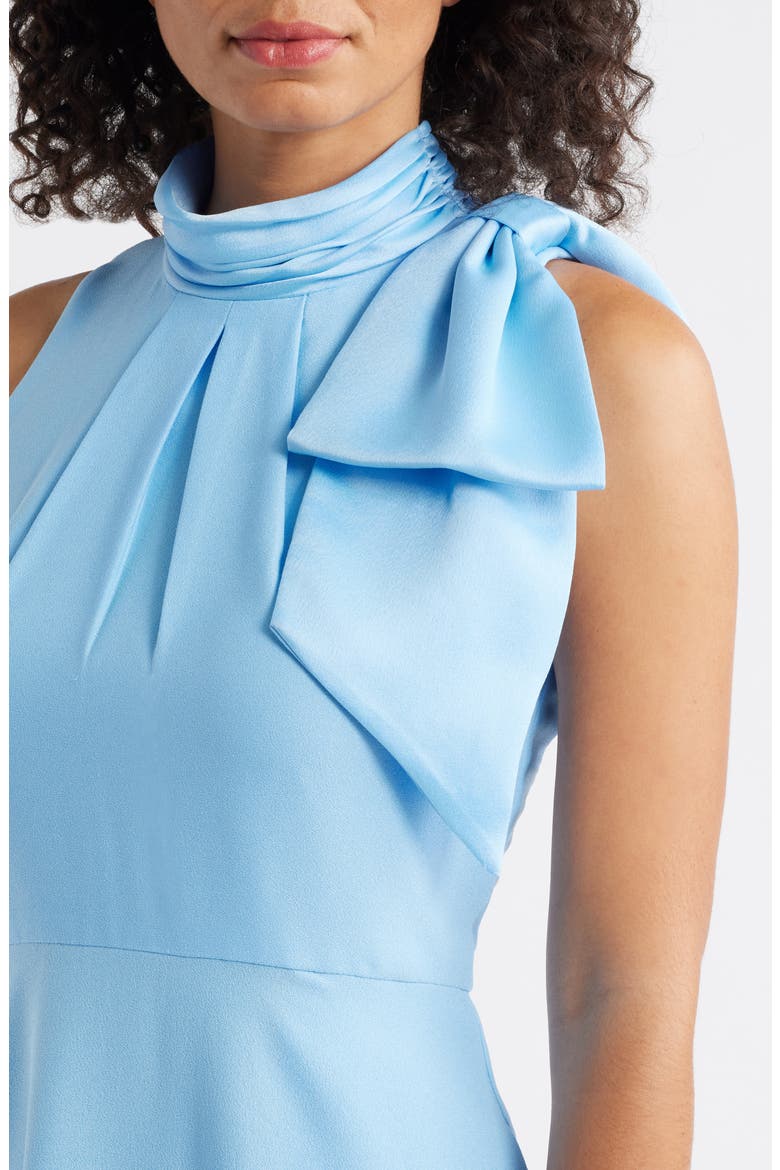 Bow Mock Neck Fit & Flare Midi Dress, Alternate, color, LIGHT BLUE