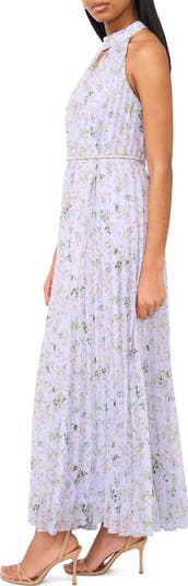 Floral Pleated Sleeveless Maxi Dress