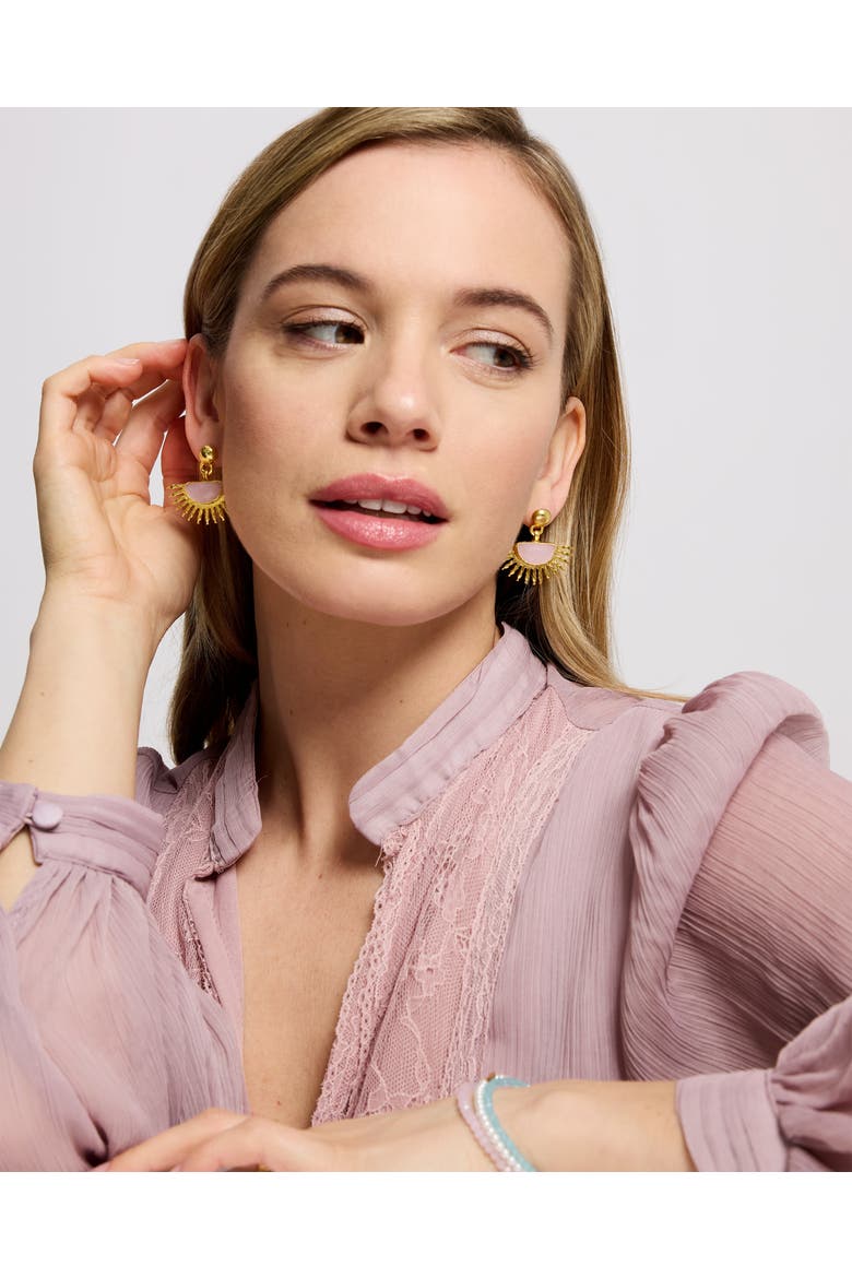 Sunrise Rose Quartz Drop Stud Earrings, Alternate, color, Gold
