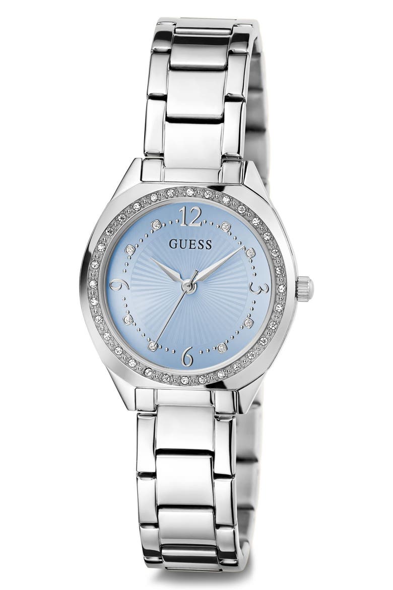 Crystal Bezel & Markers Bracelet Watch, 30mm, Alternate, color, ICE BLUE