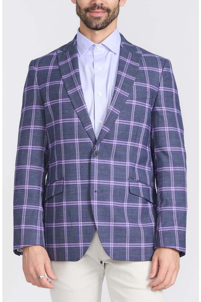 Savoy Plaid Peak Lapel Blazer, Main, color, GREY