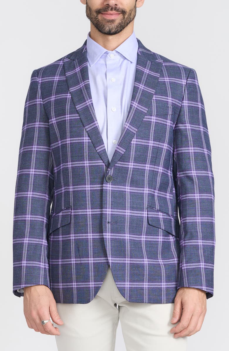 SAVILE ROW CO Savoy Plaid Peak Lapel Blazer, Main, color, Grey