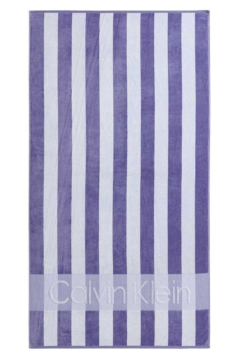 Beach Stripe Logo Towel, Main, color, TWLIGHT PURPLE/WHITE