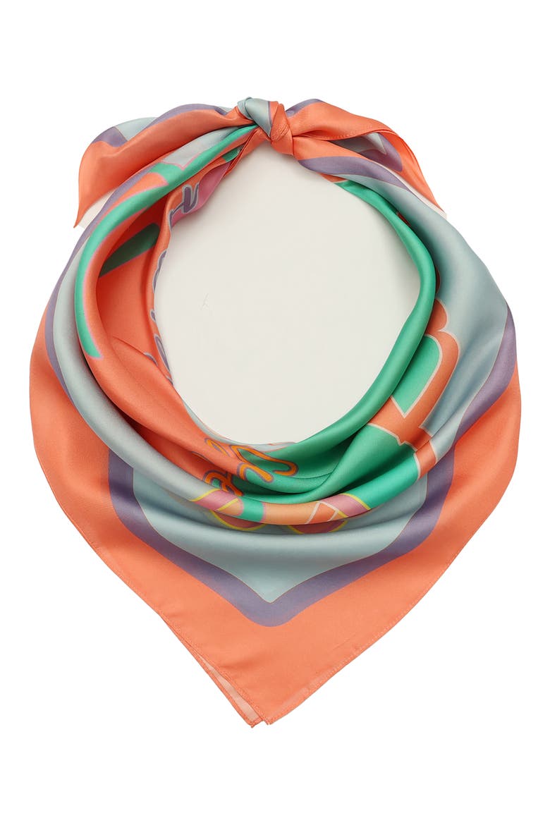 Script Print Square Silk Scarf, Alternate, color, CORAL GLOW