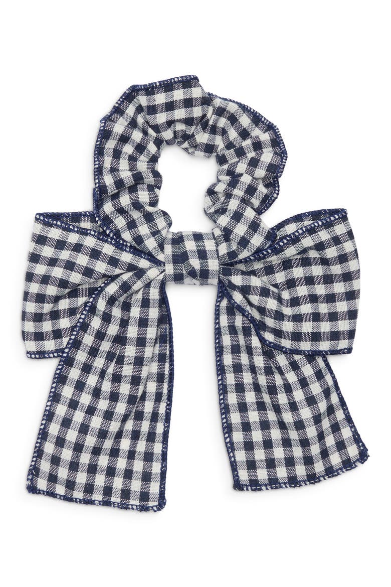 Plaid Bow Scrunchie, Main, color, NAVY