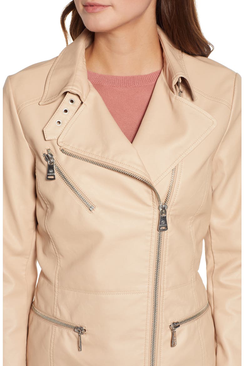 Spring Faux Leather Moto Jacket, Alternate, color, NUDE
