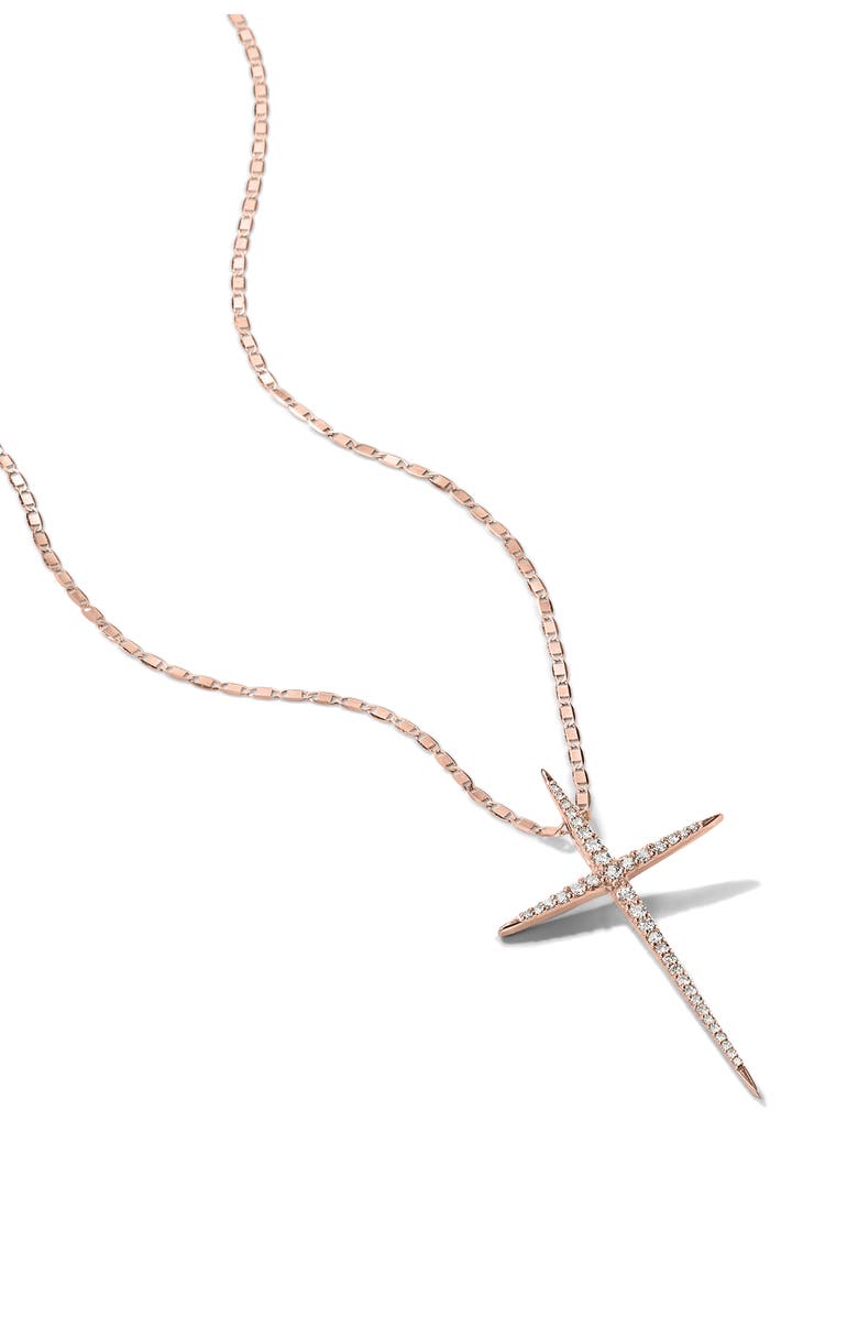 LANA 14K Gold Pointed Diamond Cross Pendant Necklace, Main, color, Rose