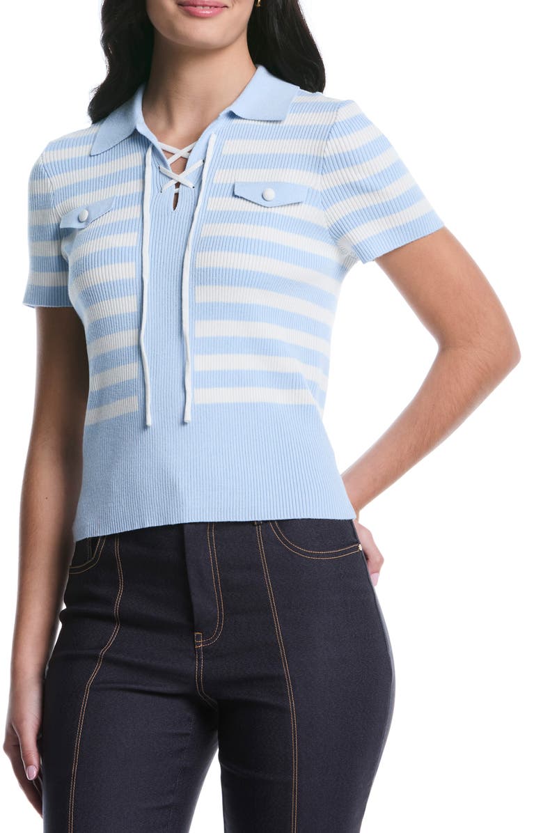 Laundry by Shelli Segal Tie Front Short Sleeve Top, Main, color, Skyway