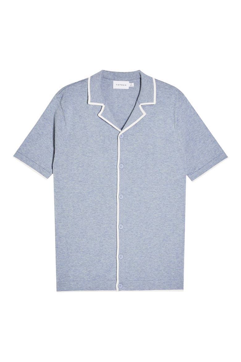 Marl Revere Front Button Sweater, Alternate, color, BLUE