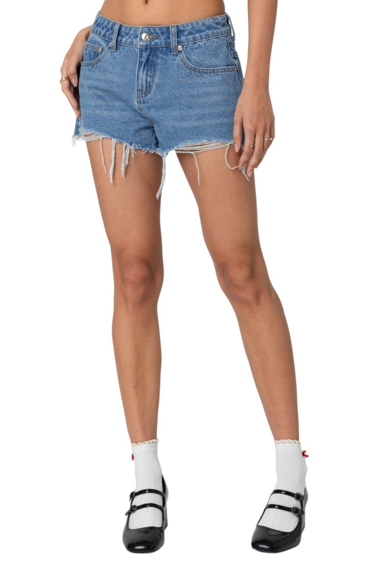 Fern Cutoff Denim Shorts, Alternate, color, BLUE