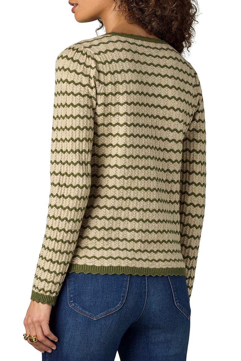 Stripe Round Neck Cardigan, Alternate, color, OAT/ NORI GREEN