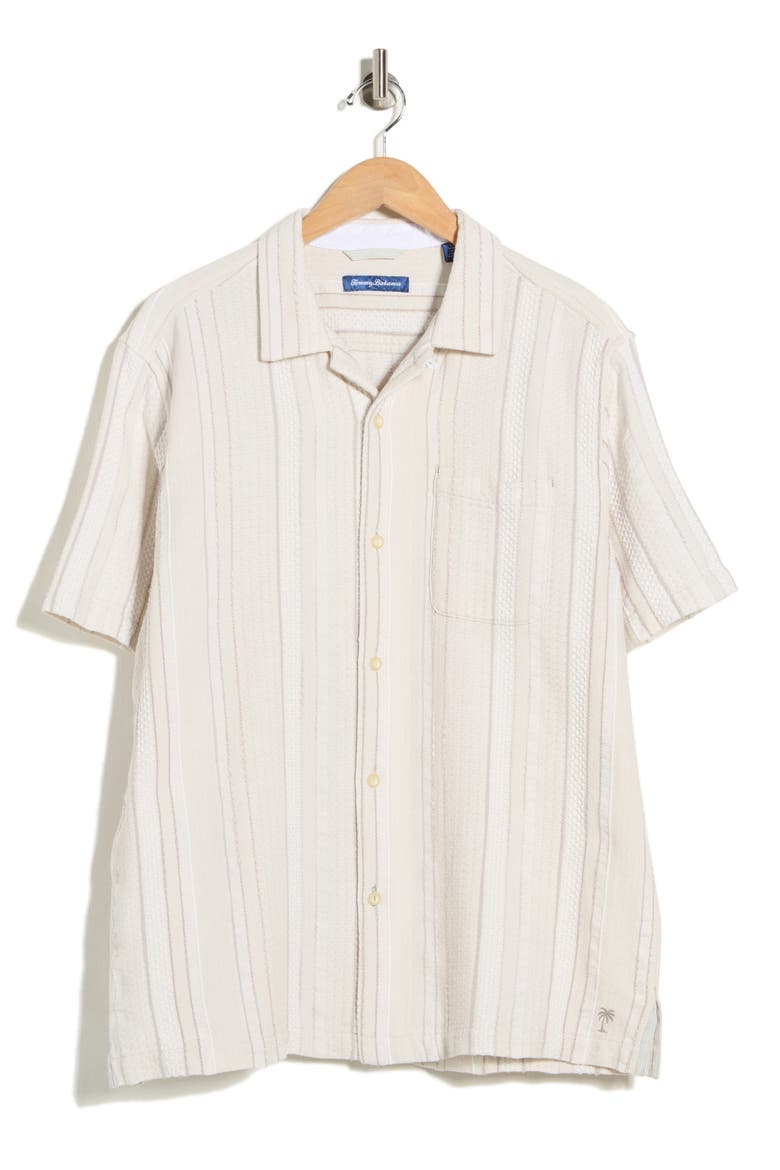 Milano Textured Stripe Cotton Camp Shirt, Alternate, color, CHINCHILLA