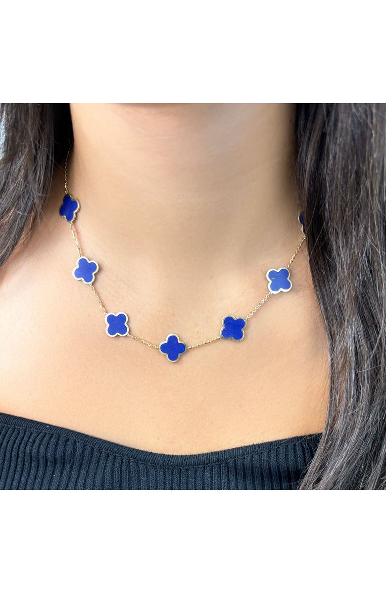 The Lovery Fine Jewelry Large Lapis Clover Necklace, Alternate, color, Lapis