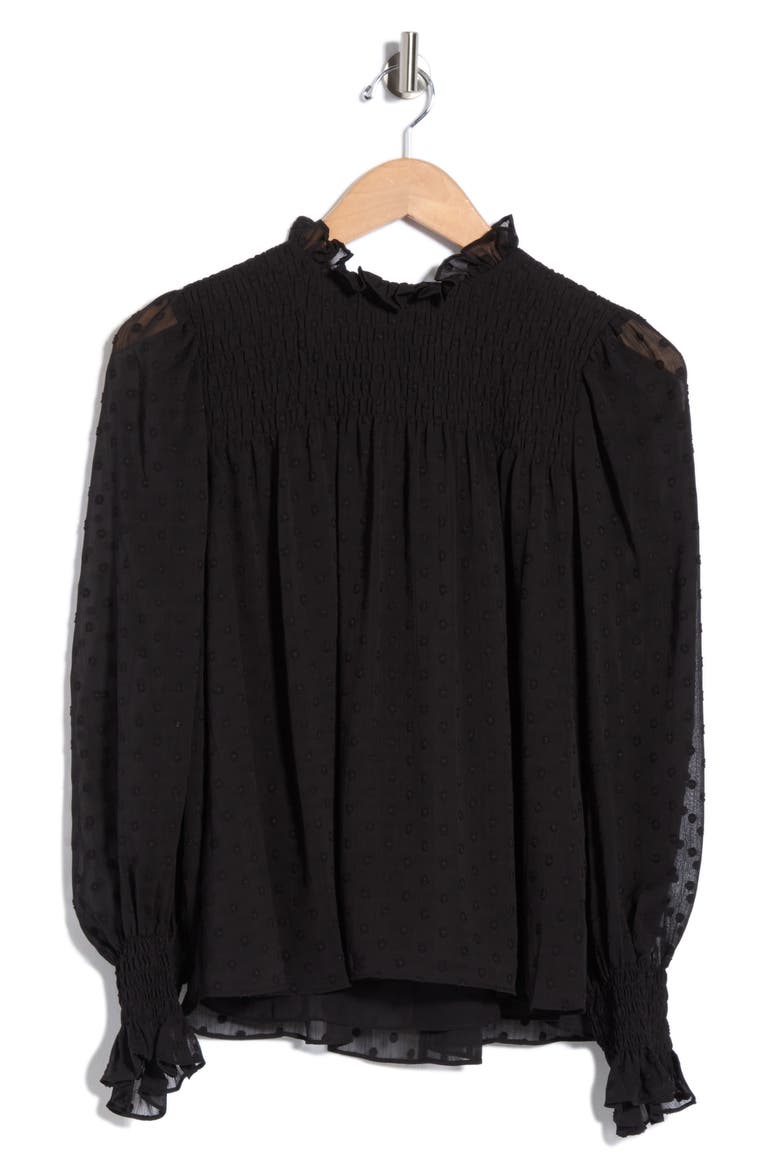 Clip Dot Long Sleeve Top, Main, color, BLACK