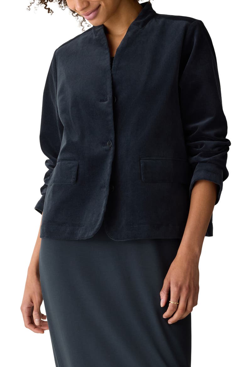 Stretch Organic Cotton Corduroy High Collar Jacket, Main, color, MARITIME