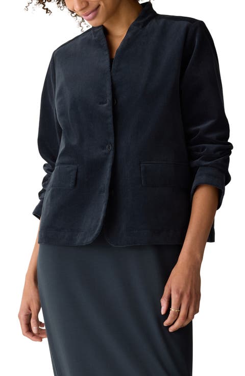 Stretch Organic Cotton Corduroy High Collar Jacket