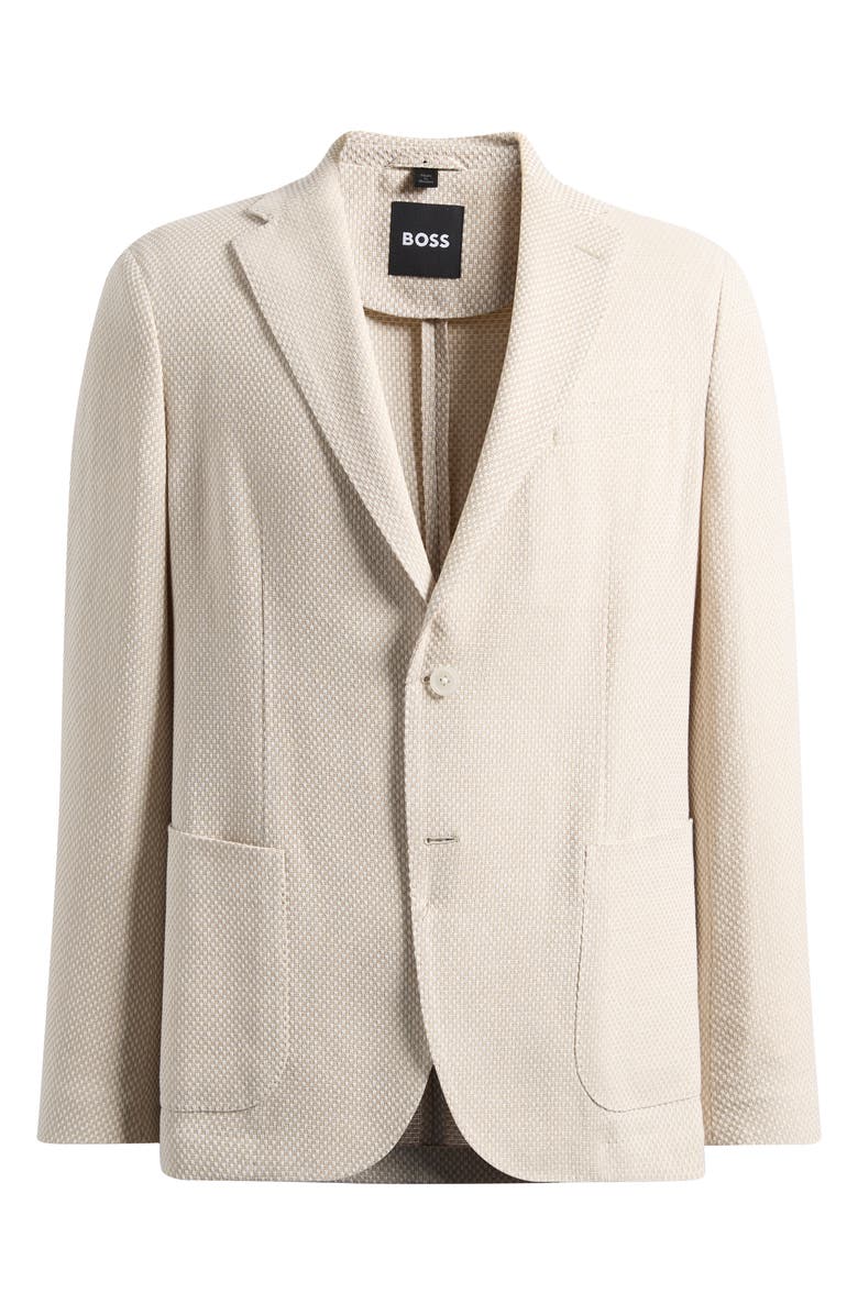 BOSS Hanry Slim Fit Tan Textured Cotton & Linen Blend Sport Coat, Main, color, Open Beige