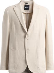BOSS Hanry Slim Fit Tan Textured Cotton & Linen Blend Sport Coat