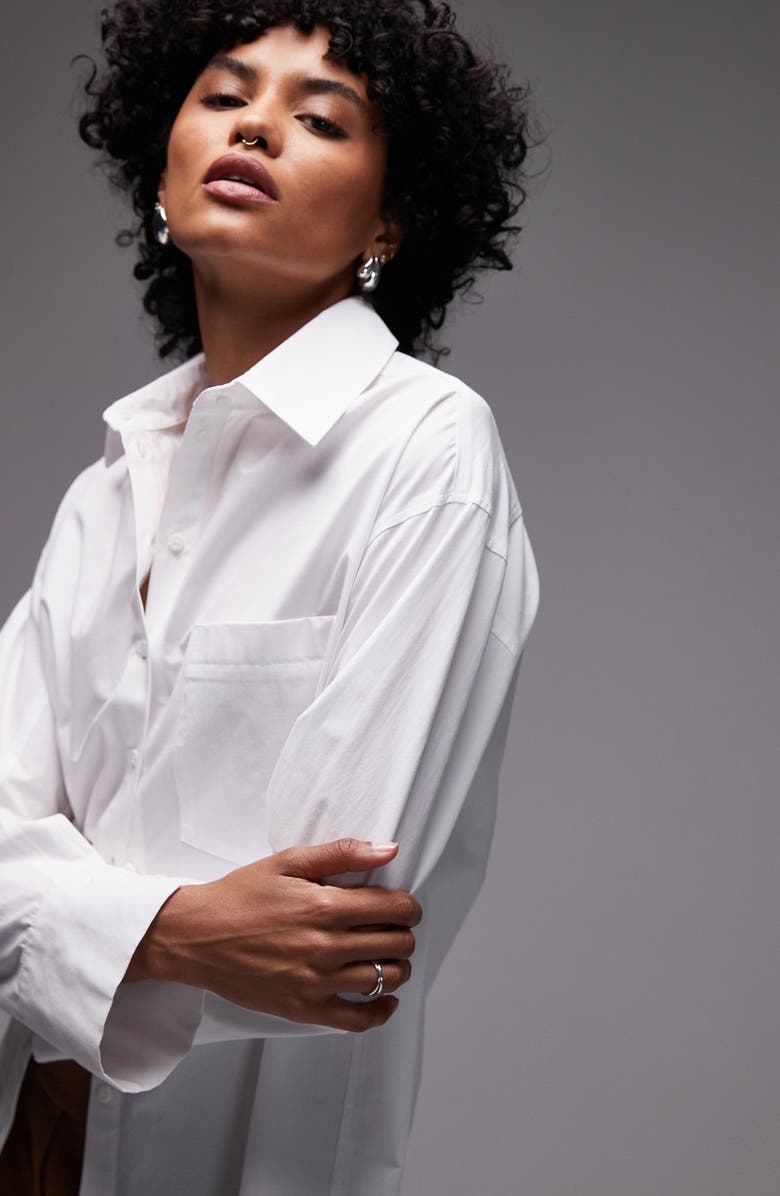 Topshop Oversize Cotton Button-Up Shirt, Alternate, color,