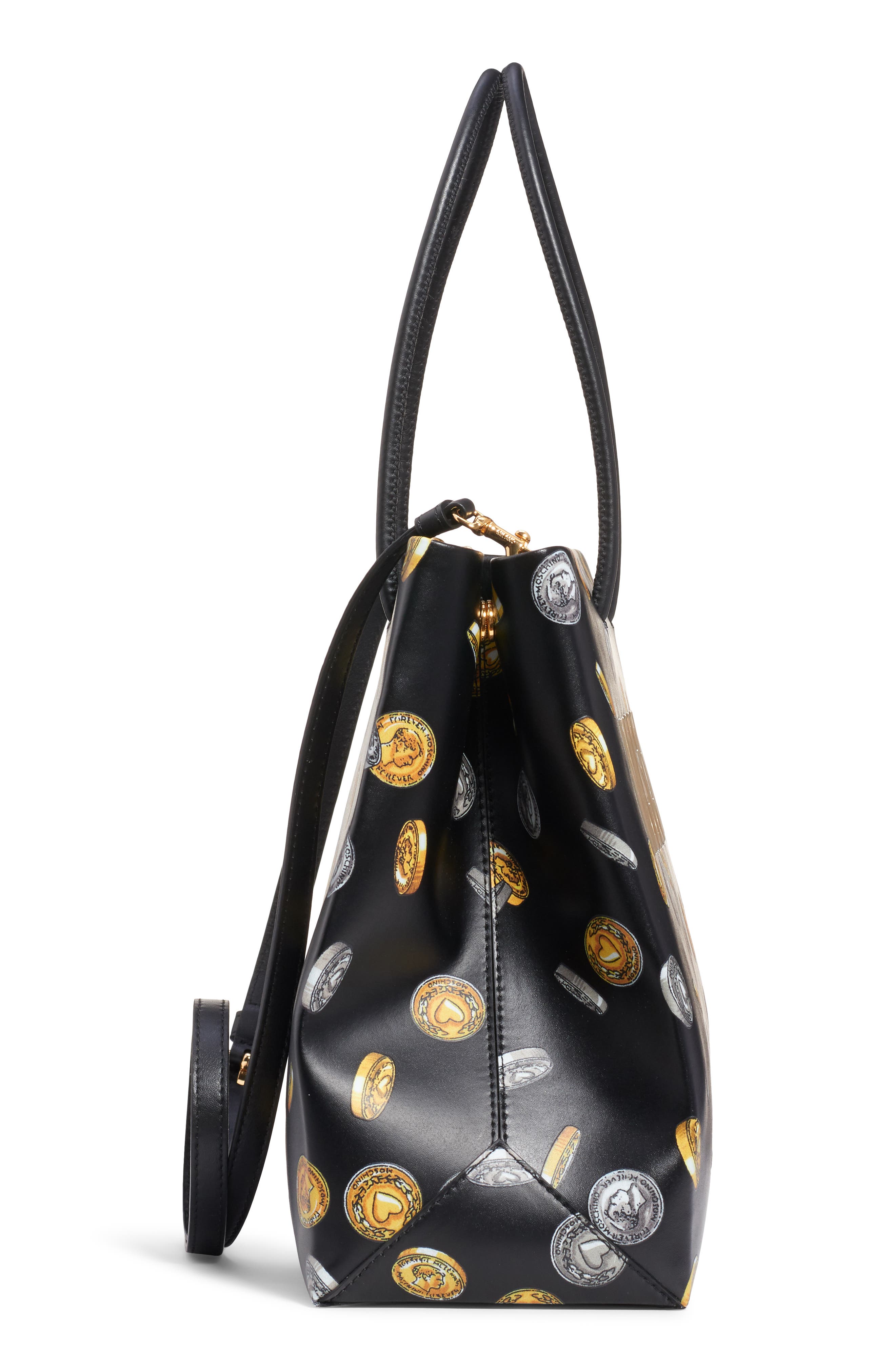Moschino Logo Coin Print Faux Leather Tote, Alternate, color, 